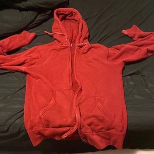 red uniqlo zip up jacket